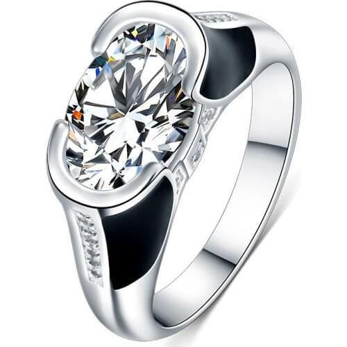 Classic Silver Plated Women Mens Wedding Ring AAA Cubic Zirconia Engagement Ring Anniversary Jewelry Lovers Gifts