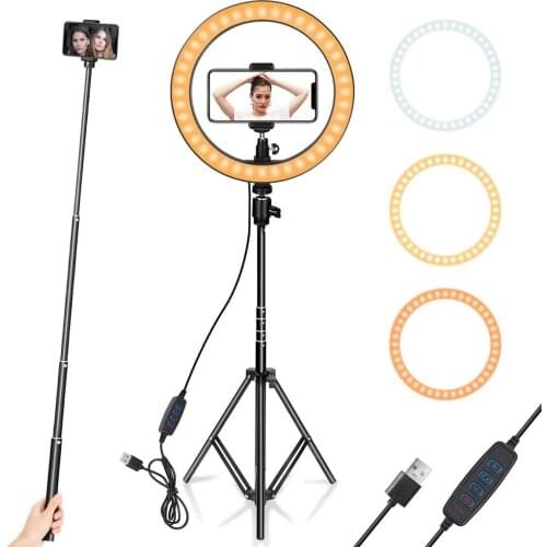 10‘’ Selfie Ring Light with 160cm Tripod Stand and Phone Holder Dimmable LED lamp for Makeup YouTube TIKTok Video Photography