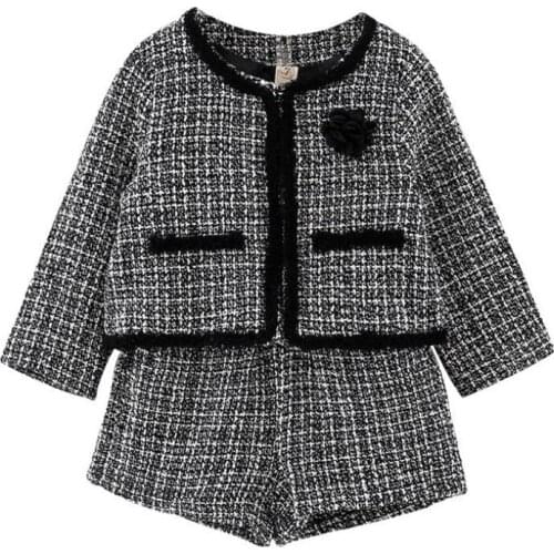 2019 Korean Autumn Girls Clothing Sets Fashion Long Sleeve Coat+Shorts 2pc Fragrance Princess Party Suit For 2-7Yrs Kids Clothes