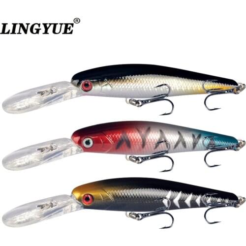 LINGYUE 12.5cm 14g Fishing Lure Big Minnow 3D Eyes Plastic Hard Bait Long Clapper Wobbler Crankbait Iscas Artificiais Sea Tool