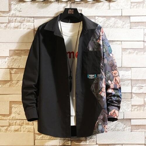 Plus Size 5XL-M Autumn New Fashion Bear Print Long Sleeve Shirts For Men Clothing 2021 Loose Casual Camisas De Hombre Streetwear