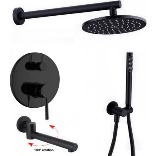 Shower Set Bathroom Faucet Brass Black Ceiling Or Wall Shower Arm Diverter Mixer Handheld Spray Sets With 8-16" Rian Shower Head