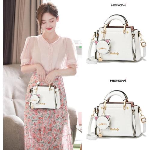 LOU Newest Leather Handbag Ladies Embroidered Cat High Quality Handbag Purse Ladies Tassel Stithing Luxury Casual Messenger Bag