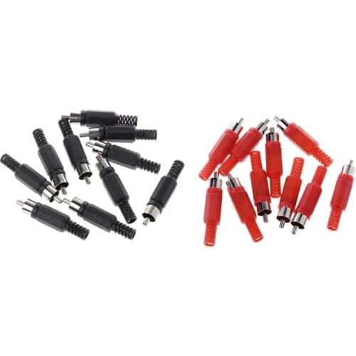 OOTDTY 20 Pcs Black Red Solder RCA Male Plug Audio Video Adapter Connector High Quality