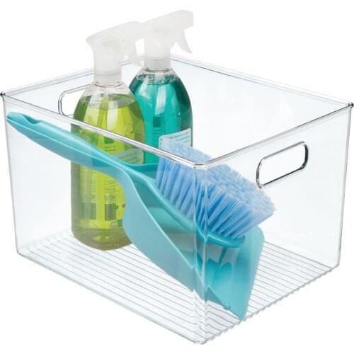 Plastic Storage Bin Box with Handle for Organizing Soaps Body Wash Shampoos Lotion Conditioners Towels Hair Bathroom Accessories