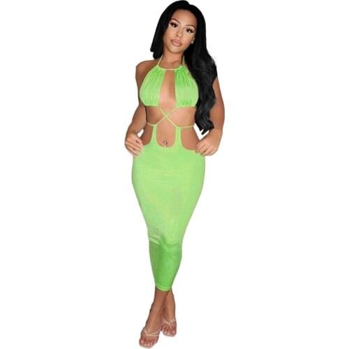 TNNAOFF Bandage Draped Hollow Bodycon Midi Dress for Women Birthday Outfits Summer Sexy Backless Bandage Night Party Dresses