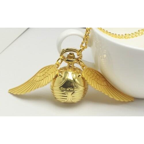 Luxury Golden Snitch Ball Sweater Pendant Quartz Pocket Watch Necklace Lovely Cute Pocket Chain Clock for Boys Girls Kids watch