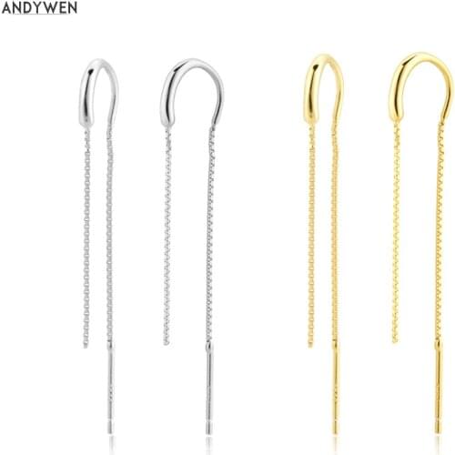 ANDYWEN 925 Sterling Silver Gold Chain Piercing Drop Earring Long Chains Thread Pin Luxury Spain Rock Jewelry Ohrringe Pendiente