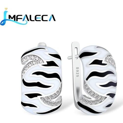 LMFALECA Women Silver Clip Earrings 925 Sterling Silver Jewelry White Black Enamel Totem Earring with Stone Party Birthday Gift