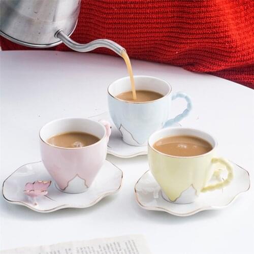 Nordic Ceramic Light Luxury Coffee Cup with Saucer Set Simple Phnom Penh Office Afternoon Teacup Porcelain Breakfast Milk Mug