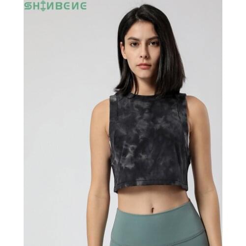 SHINBENE TIE DYE Loose Fit Workout Yoga Gym Tank Tops Women Cotton Feel Plain Running Exercise Crop Tops Vest Without Padded