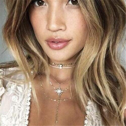 Trendy Crystal Star Tassel Multilayer Choker Necklace Women Gold Sliver Chain Statement Collar Chocker Chunky Necklace 2020 New