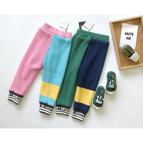 Tonytaobaby Boys and Girls Color Blocked Pure Cotton Plush Knitting Bottomwear Girl Pants