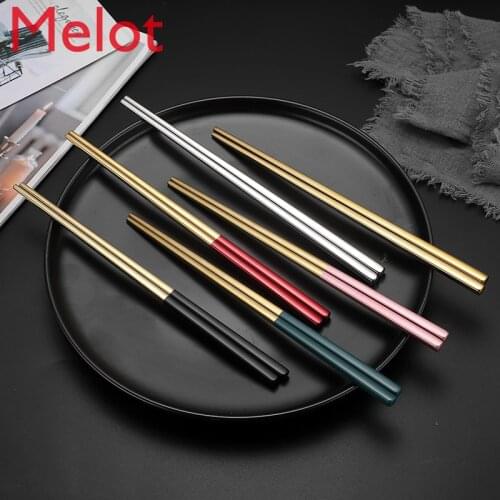 High-End Luxury Chinese 304 Stainless Steel Chopsticks Modern Home Non-Slip Hot Pot Chopsticks Family Set Metal Chopsticks