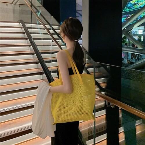 South Korea 2021 summer new fitness swimming beach tourism hollow-out mesh beach bag web celebrity large capacity tote