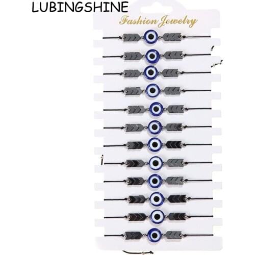 12pcs/lot Couples Women Blue Evil Eye Arrow Hematite Charms Bracelets Adjustable Black Rope Chain Handmade Jewelry