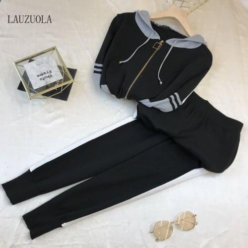 2 Piece Women Sweater Tracksuits Set Jogger Suit Long Sleeve Zipper Striped Patchwork Hooded Knitted Jackets and Sweat Pants