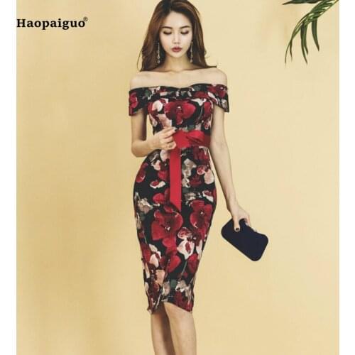 Plus Size Women Flower Print Dress 2021 Summer Sleeveless Bandage Bodycon Dresses Slash Neck Sexy Slim Pencil Dress for Ladies