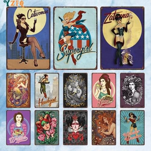 Pin Up Girl Tin Vintage Bar Pub Decor Metal Plate Personalized Retro Artware Wall Stickers Kitchen Room Signs Poster DU-10858B