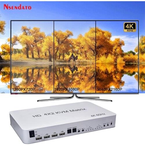 4 Port USB HD KVM Matrix 4X2 Dual Monitor 4K@60Hz HDR Switch Splitter 4 in 2 out HD 2.0 Switcher For USB2.0 Keyboard Mouse PC