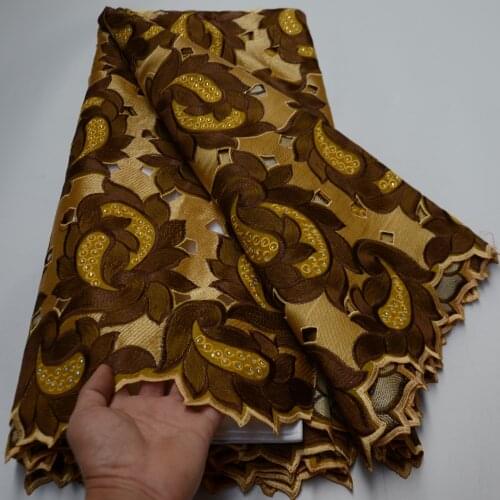 5YARDS/PC) Excellent big embroidered Swiss voile lace handcut African cotton lace fabric with stones for party dress CLP346