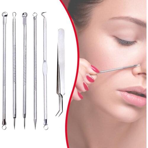 6Pcs/Set Blackhead Needle Anti-Slip Face Cleaning Stainless Steel Acne Removing Extractor Tools for Unisex