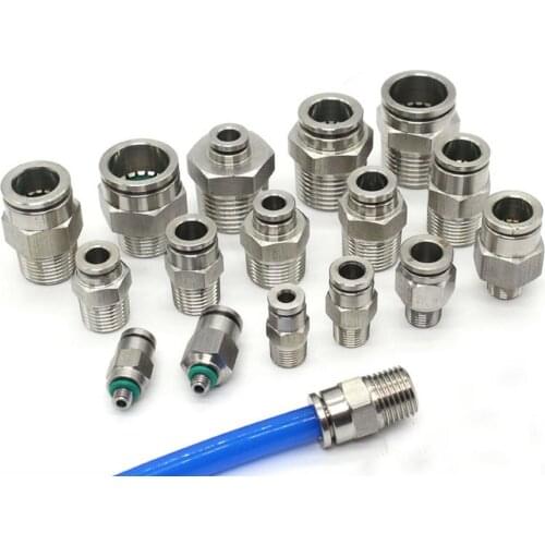 M5 M6 1/8" 1/4" 3/8" 1/2" BSPT Male Pneumatic 304 Stainless Steel Push In Quick Connector Release Air Fitting Plumbing Hombrew