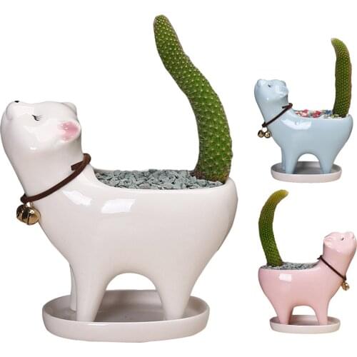Cat Shape Flower Pot Cute Ceramic Animal Garden Pot Vase Cactus Succulent Planter Plant Container Arrangement Home Decoration