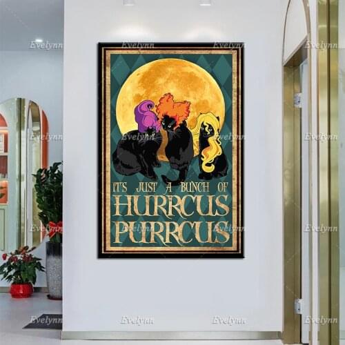 ItS Just A Bunch Of Hurrcus Purrcus Poster, Funny Kitty Canvas, Black Cat Art, Halloween Home Decor, Printable Wall Art, Gift