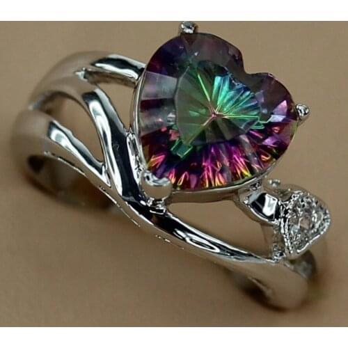 Fleure Esme Rob mad Noble Generous Rainbow Mystic stone Trendy jewelry Rhodium Plated Free shipping Casual Rings R3277 size 6-9
