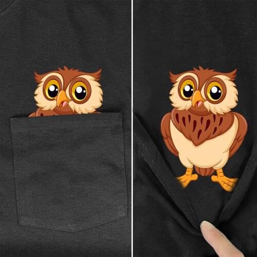 CLOOCL Owl Cotton T-Shirt Fashion Summer Pocket Animal T-shirt 3D Printed Men for Women Shirts Tops Funny Cotton Black Tees