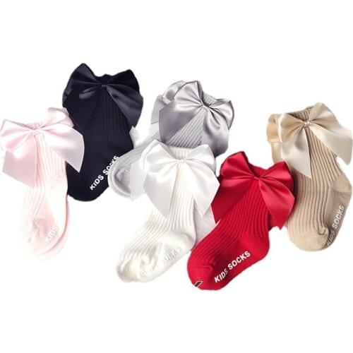 Citgeett 0-3Y Newborn Kids Girls Cotton Socks Baby Anti-Slip Tube Socks with Bowknot for Spring Autumn
