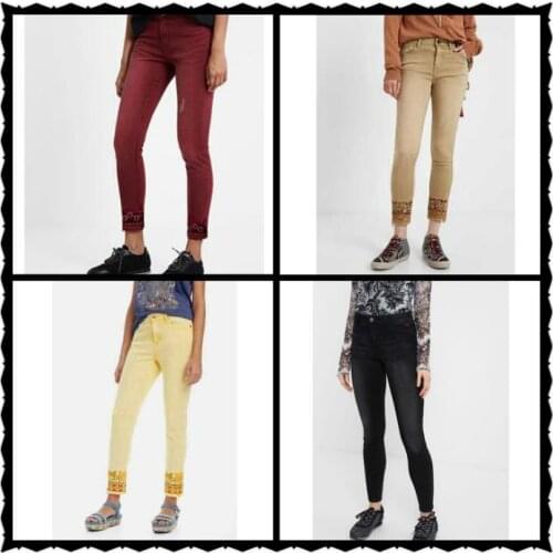 DESIGUAL Spanish ladies cotton jeans washed embroidery stretch jeans skinny jeans ladies vintage jeans