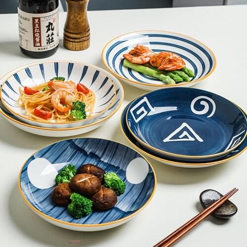 8 Inch Ceramic Bouillon Deep Plate Bread And Butter Dish Dessert Platter Fruit Round Underglaze Color PorcelainTableware AWS4526