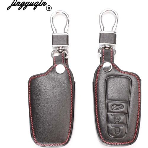 Jingyuqin Leather Remote Car Key Cover Case For Toyota Camry CHR Prius Corolla RAV4 Prado 2017 2018 Remote 3 button keyless