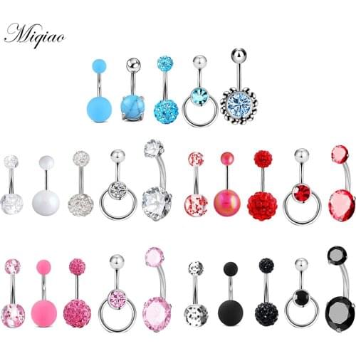 Miqiao 5pcs Hot Sale Sweet Stainless Steel Zircon Set Belly Button Nail Body Piercing Jewelry