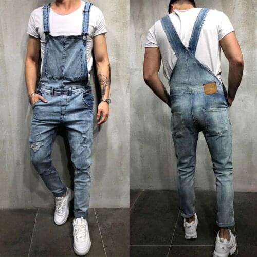 Fashion Mens Ripped Jeans Jumpsuits Ankle Length Letter printing Distressed Denim Bib Overalls For Men jeans Suspender Pants