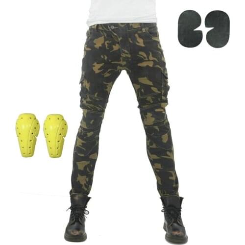 Four Pads Motorcycle jeans motorcycle riding personality camouflage racing pants army green drop pants protection