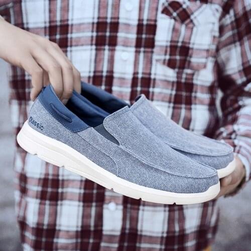 Hot Classic Blue Mens Canvas Loafers Casual Man Slip On Shoes Large Size 47 Lightweight Flat Men Canvas Shoes mocasines hombre