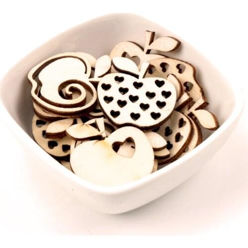 Natual Wooden Apple Pattern Scrapbooking Art Collection Craft for Handmade Accessory Sewing Home Decoration 30mm 20pcs