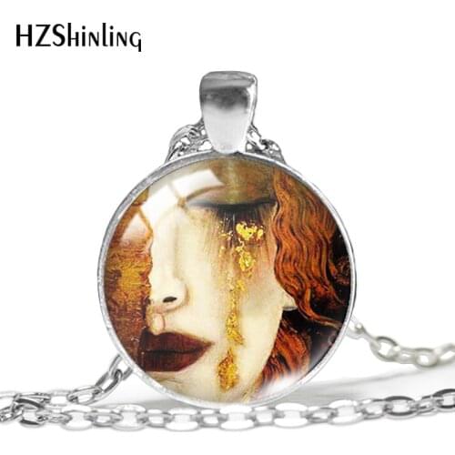 2020 New Golden Tear Gustav Klimt Pendant Necklace The kiss Pendants Glass Photo Necklaces Round 25mm Jewelry