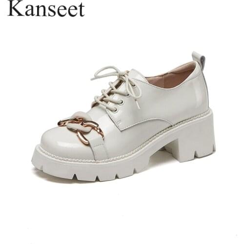 Kanseet 2021 New Women Pumps Spring Autumn Fashion Design Genuine Leather Handmade Round Toe Popular Black White High Heels