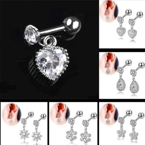 Crystal Dangle Tragus Helix Sparkly Screw Ball Bar Cartilage Earring