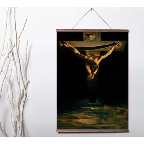 Salvador Dali Christ of St John of The Cross Art Canvas poster decoration painting with solid wood hanging scroll