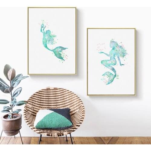 Nordic Abstract Blue Mermaid Wall Art Canvas Painting Modern Minimalist Posters and Prints Picture for Living Room Home Decor