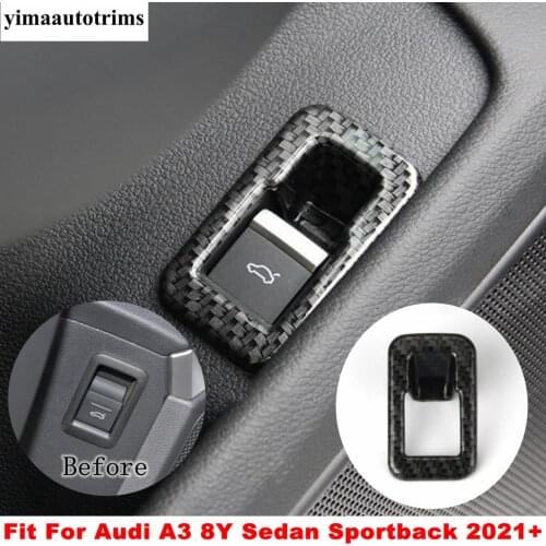 Carbon Fiber Style Car Rear Tailgate Trunk Switch Button Decor Panel Trim ABS Accessories For Audi A3 8Y Sedan Sportback 2021