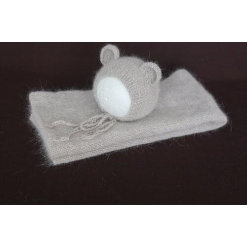 Light Grey Newborn stretch Jersey knit wrap with bonnet set Photography props Vintage Newborn sweater wrap blanket hat set
