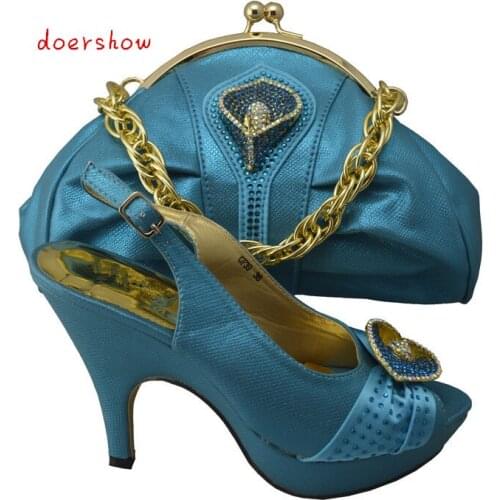 Doershow sky blue Nigerian High Heel Shoes And Bag With Matching Elegant Italian Matching Shoe And Bag Set With Stones !HP1-26-1
