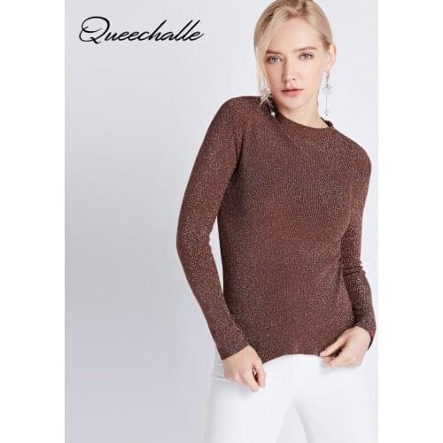 Knitting Sweater and Jumper Bright Silk Basic Tops Pullovers Casual Sweaters Womens Long Sleeve All-match Elastic Sweater Brown