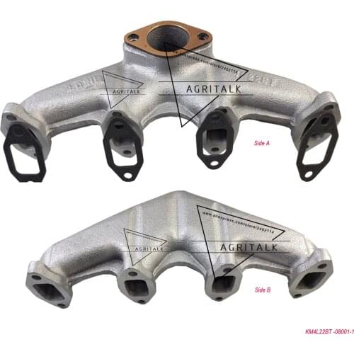 Exhaust manifold of the down side / up side silencer for Huayuan Laidong engine KM4L22BT, part number